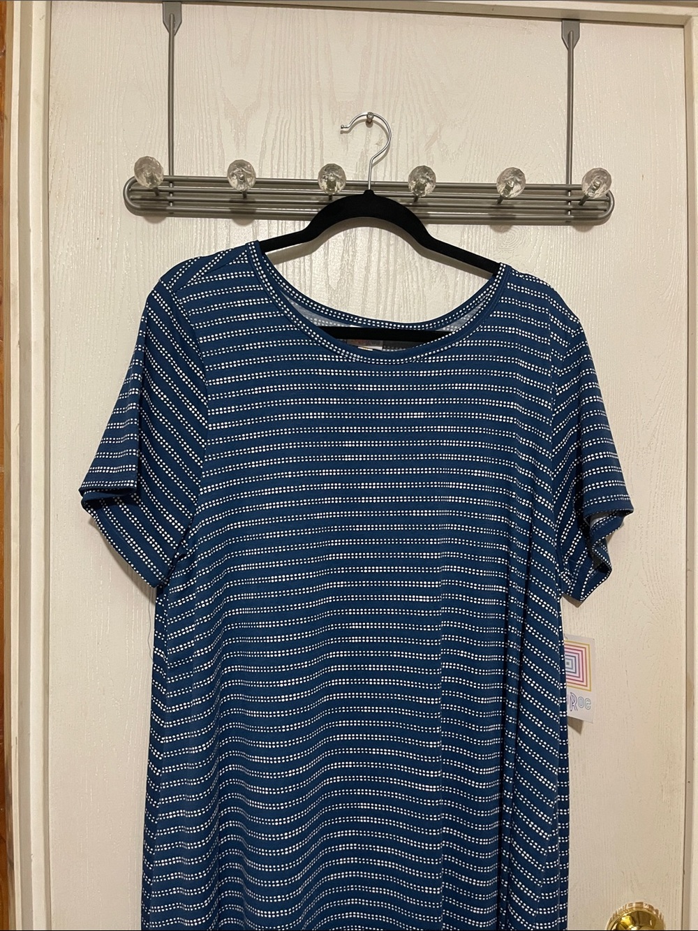 LuLaRoe Carley Dress Navy Blue with Dot Striped short Sleeve 3XL BNWT